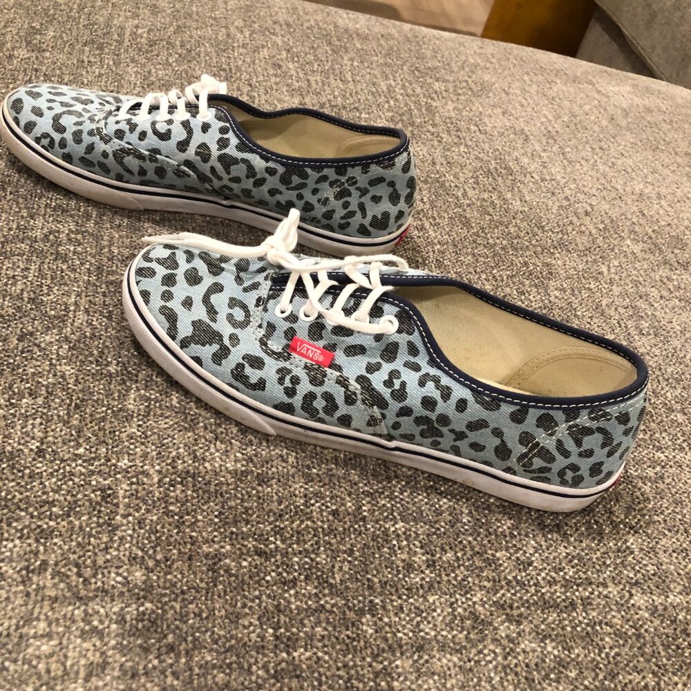 Blue Leopard Lace-Up Vans, Size W8/M6.5 - Picture 4 of 5